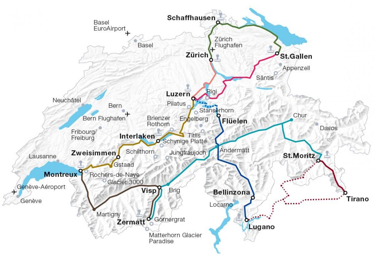 سوئیس نقشه مسیر قطار