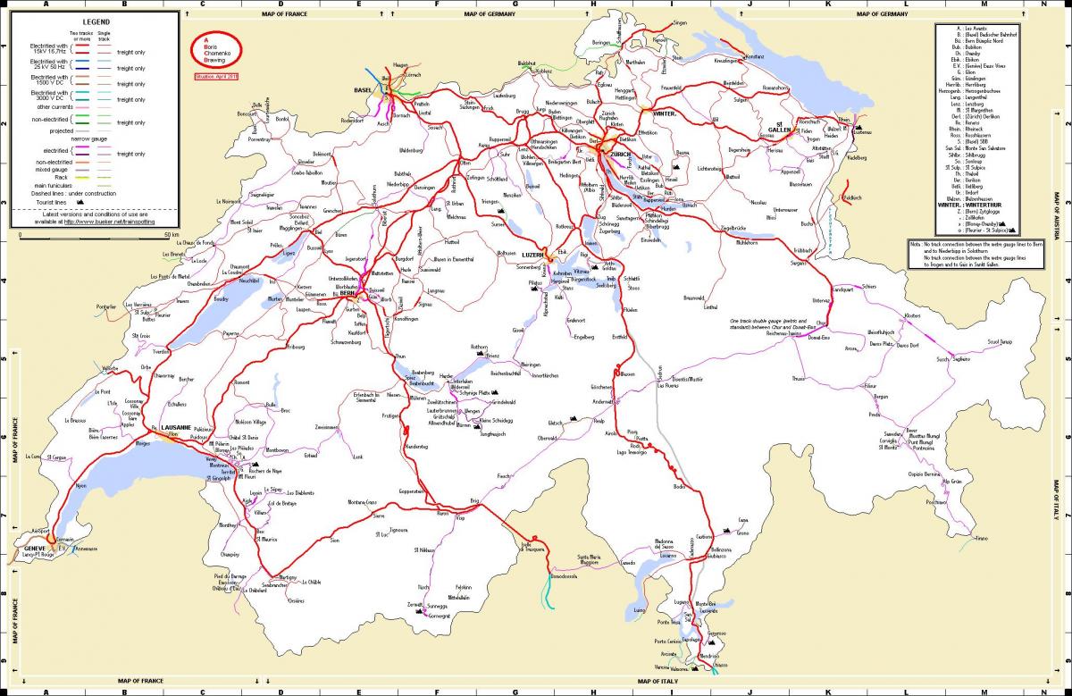 سفر با قطار در سوئیس نقشه